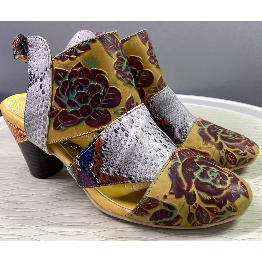 Socofy Women's Genuine Leather Shoes Colorful Sandals Boho Mules US Sz.6/EU 36)